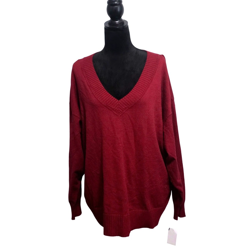Lane Bryant Womens Plus 26/28 V-Neck Pullover Sweater Wine Red  Relaxed Fit